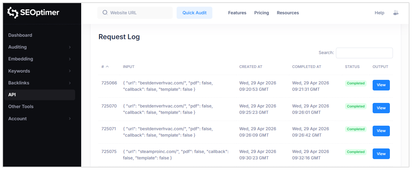 Controlla il registro delle richieste API