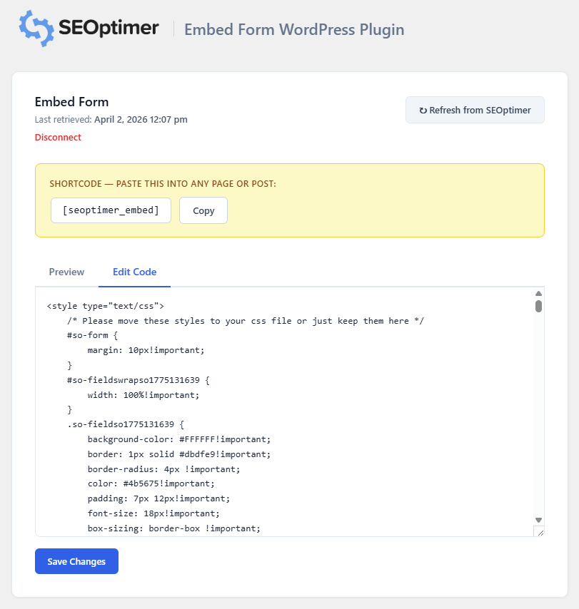 Edit Embed Code