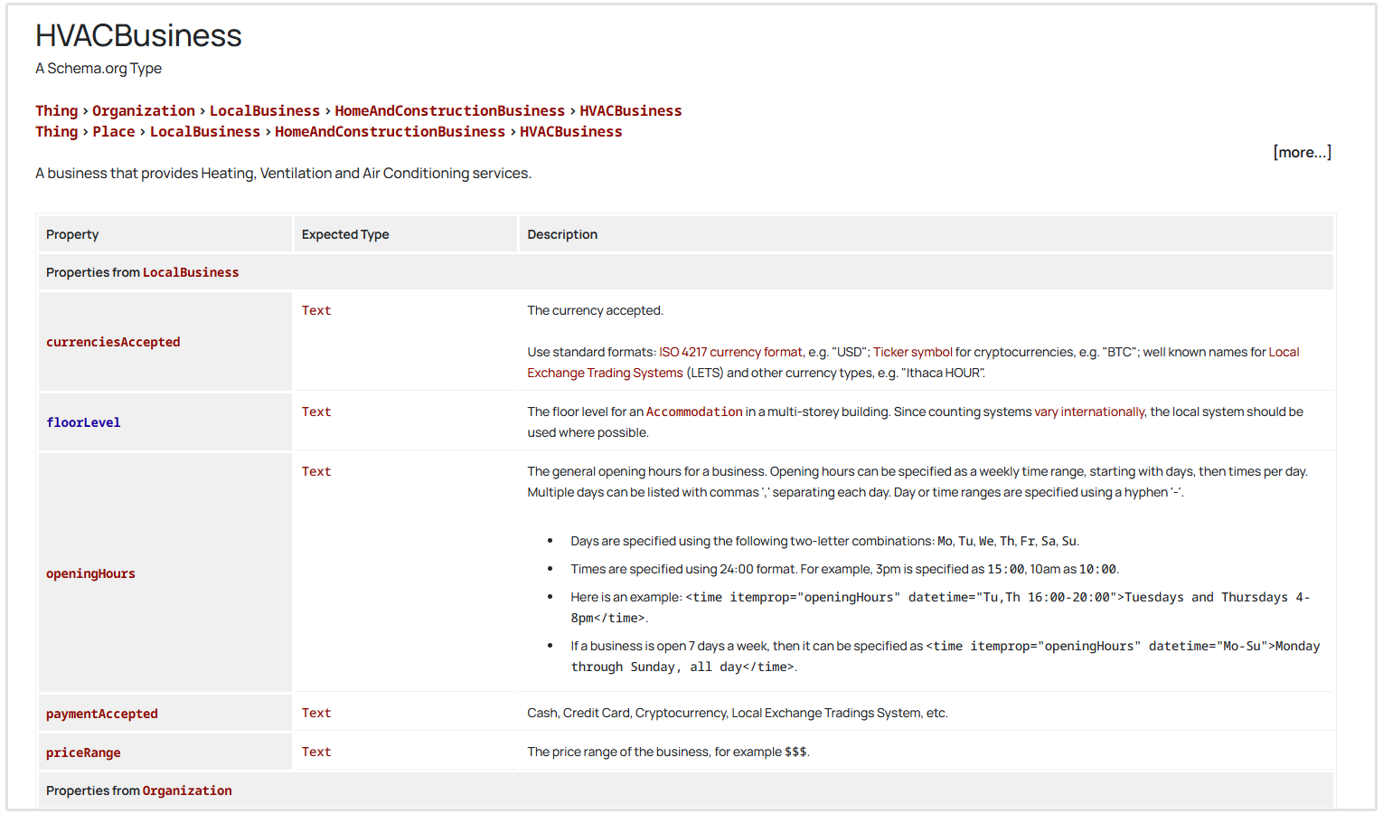 HVACbusiness schema
